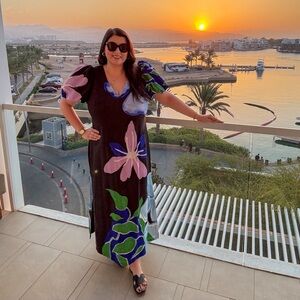 Anthropologie Puff Sleeve A Line Maxi Dress